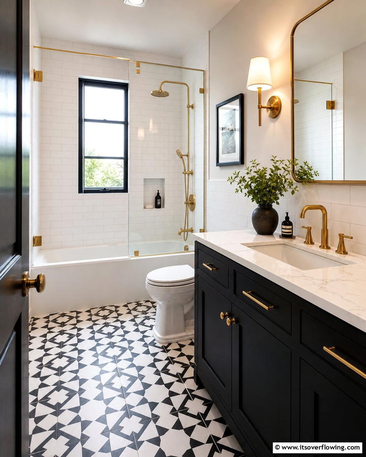 Bold Patterned Tiles - 25 Small Bathroom Flooring Ideas for Stylish and Durable Floors