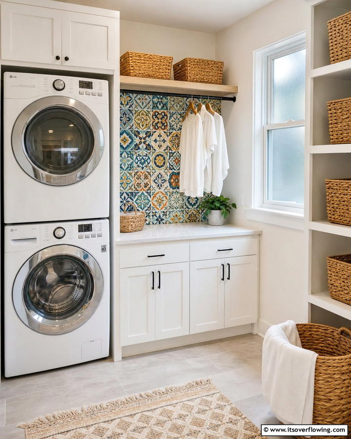 Bold Patterned Tiles - 20 Laundry Room Backsplash Ideas for a Stylish and Practical Space