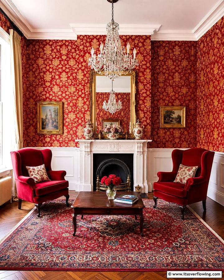 Bold Patterned Wallpaper - 25 Victorian Living Room Ideas for Elegant Spaces