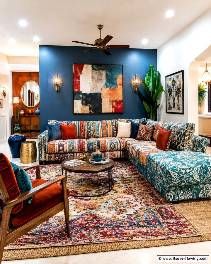 Bold Patterns and Texture Sectional Ideas - 30 Sectional Living Room Ideas for Flexible Seating