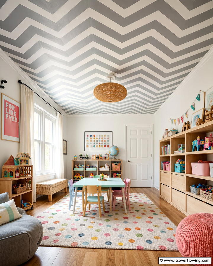 Bold Patterns with Painted Plywood Designs - 25 Plywood Ceiling Ideas for a Rustic Look
