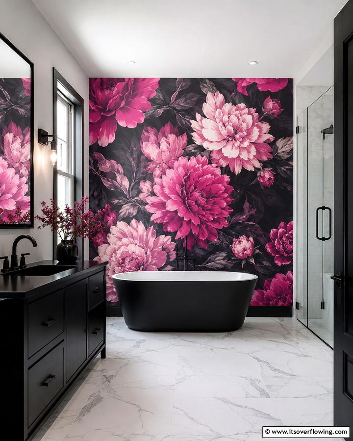 Bold Pink and Black Wallpaper - 25 Pink and Black Bathroom Ideas for a Bold and Chic Look