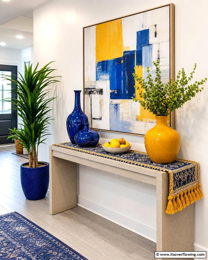 Bold Pop of Color - 25 Entryway Table Decor Ideas to Welcome Guests in Style