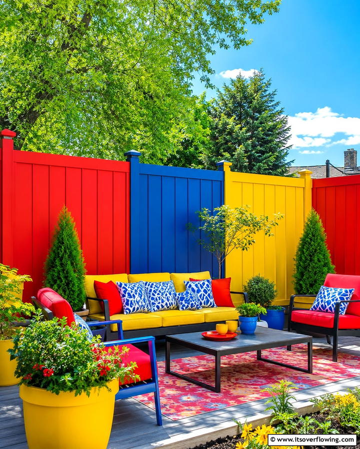 Bold Primary Colors - 25 Fence Painting Ideas to Refresh Your Outdoor Space