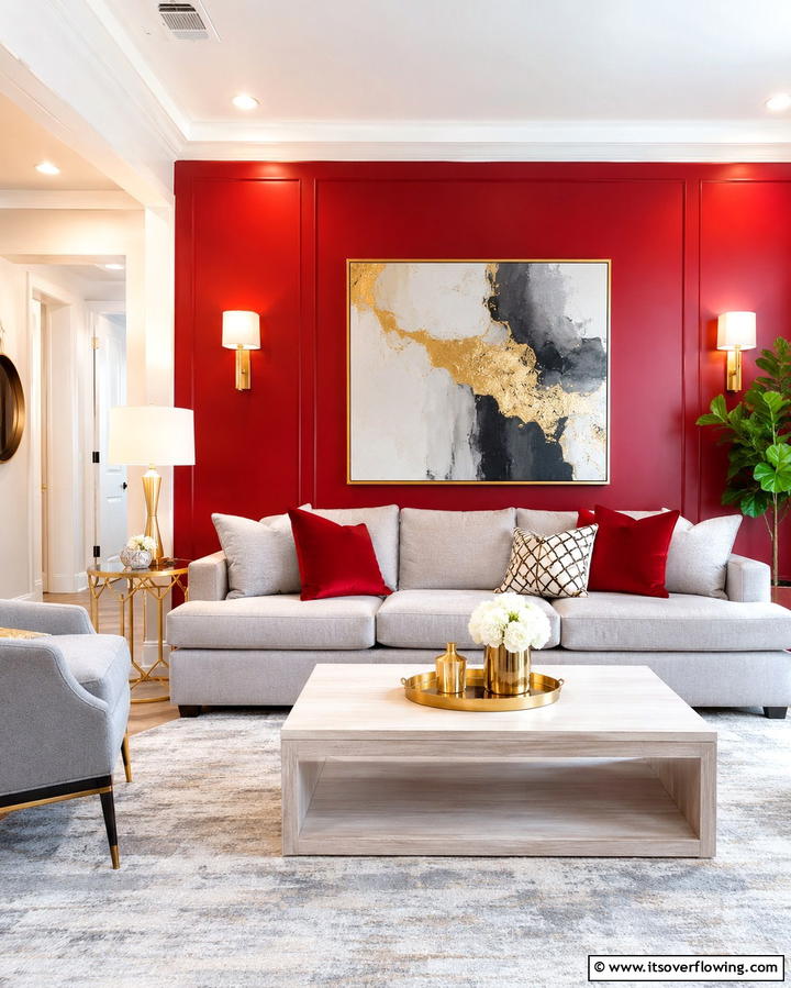 Bold Red Accent Wall - 30 Red Living Room Ideas for Bold and Vibrant Spaces