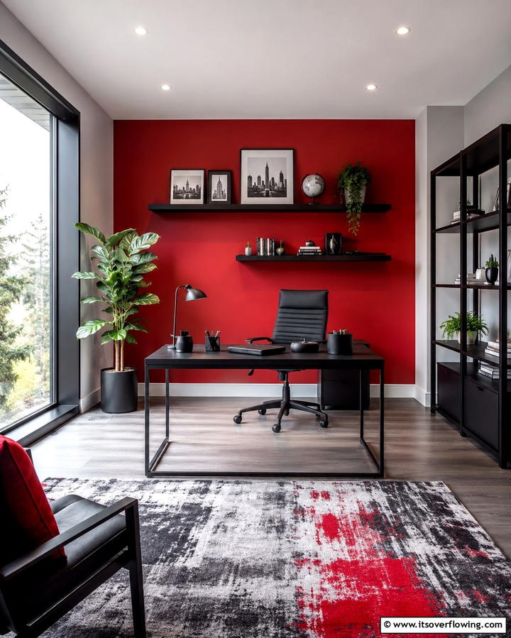 Bold Red Accent - 30 Home Office Paint Colors- Boost Productivity & Style