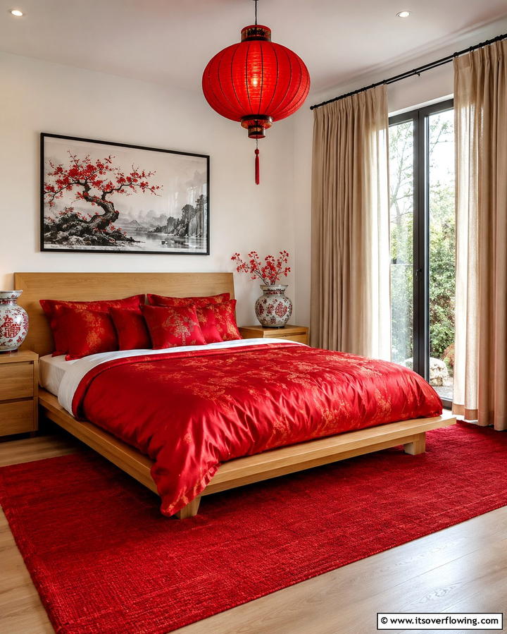 Bold Red Accents - 25 Serene Asian Bedroom Ideas for a Peaceful Space