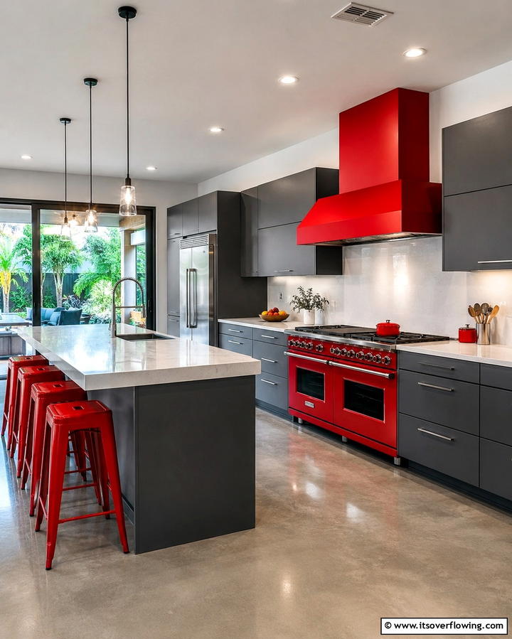 Bold Red Accents for Energy - 25 Stylish Kitchen With Colored Appliances Ideas