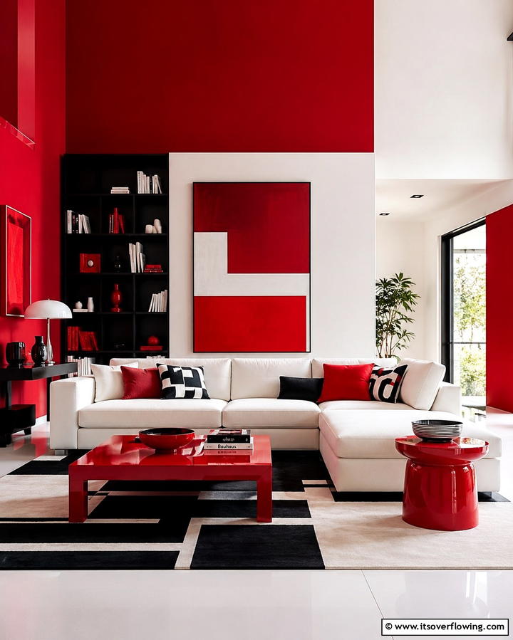 Bold Red Color Blocking - 30 Red Living Room Ideas for Bold and Vibrant Spaces