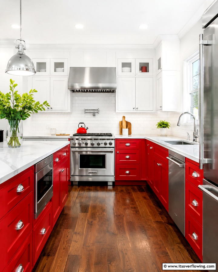 Bold Red Contrasts - 30 Bold Red Kitchen Ideas for a Vibrant Cooking Space