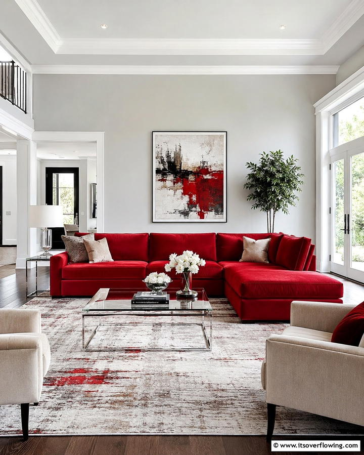 Bold Red Couch as the Focal Point - 25 Red Couch Living Room Ideas to Make a Statement