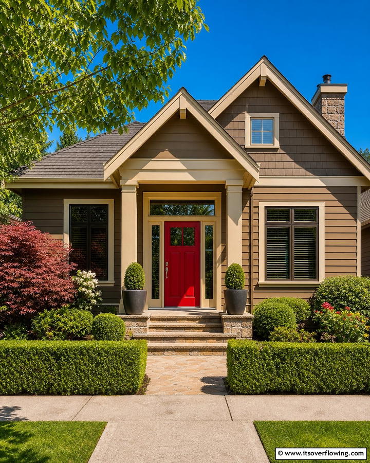 Bold Red Front Door - 20 Brown House Front Door Colors for a Warm Welcome