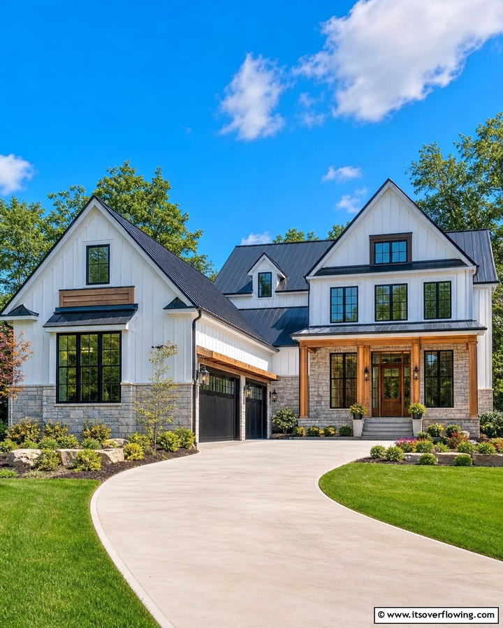 Bold Siding and Mixed Materials - 21 Modern Farmhouse Exterior Ideas to Boost Curb Appeal