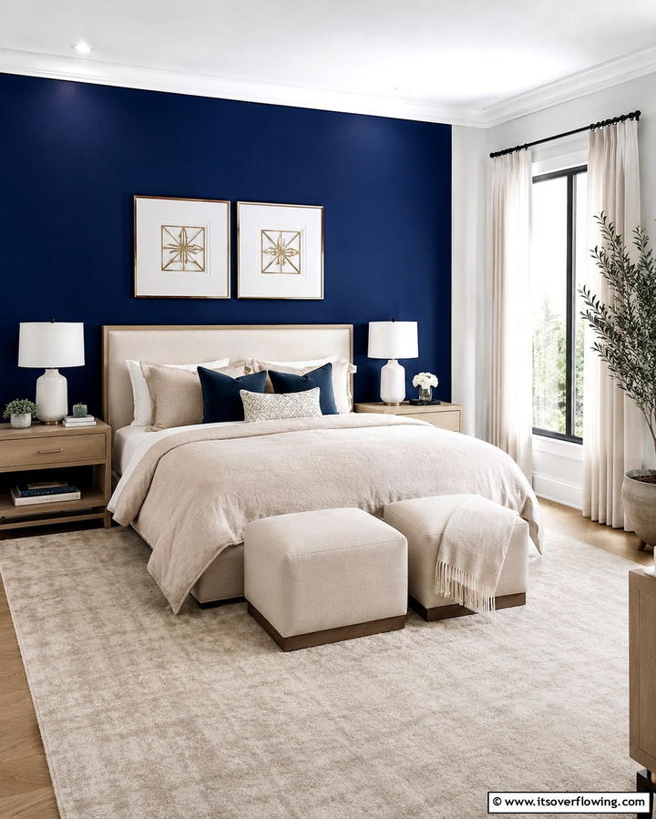 Bold Statement Walls - 25 Blue and Beige Bedroom Ideas for a Calming Space