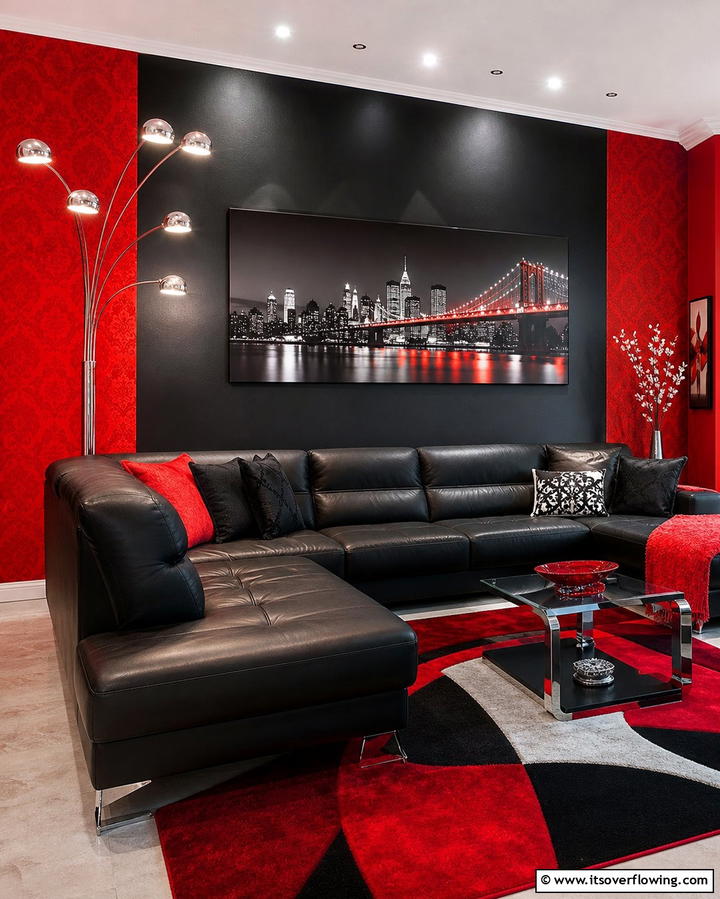 Bold Statement Walls - 25 Black and Red Living Room Ideas for a Dramatic Look