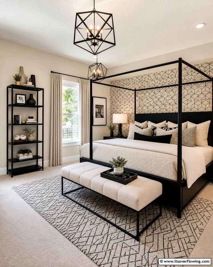 Bold Statements in a Neutral Space - 21 Cream & Black Bedroom Ideas- Sophisticated Contrast