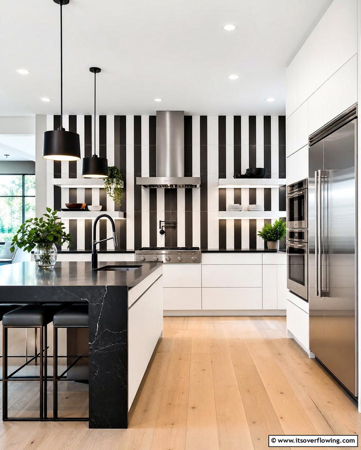 Bold Striped Designs - 25 Black and White Kitchen Backsplash Ideas