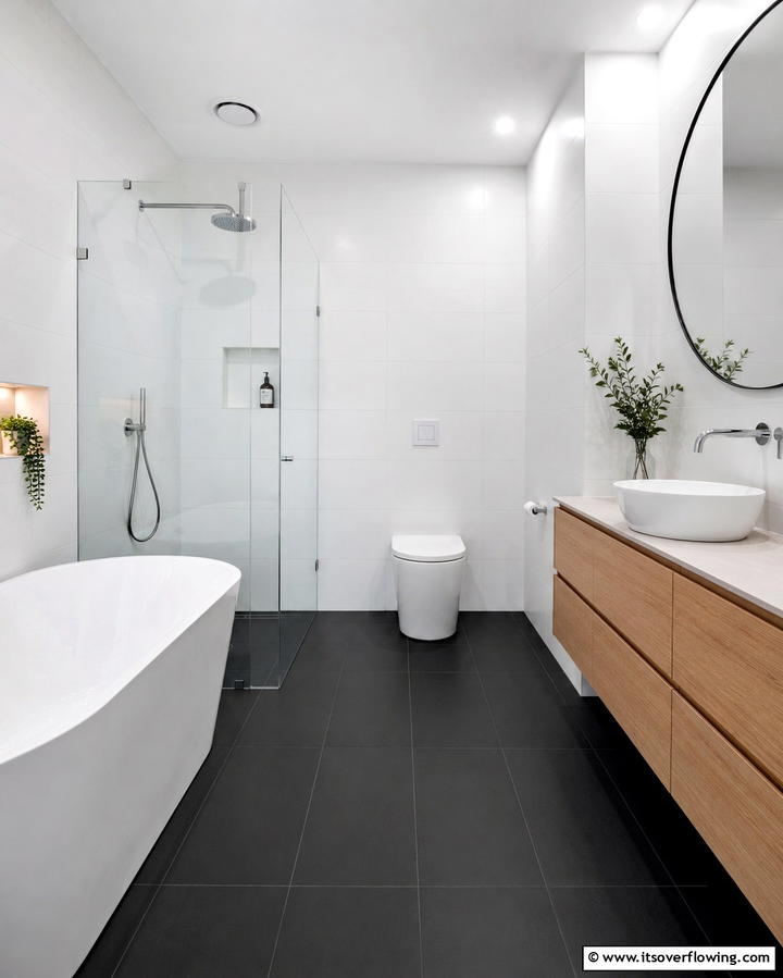 Bold Stripes - 30 Striking Black & White Bathroom Tile Designs for Timeless Style