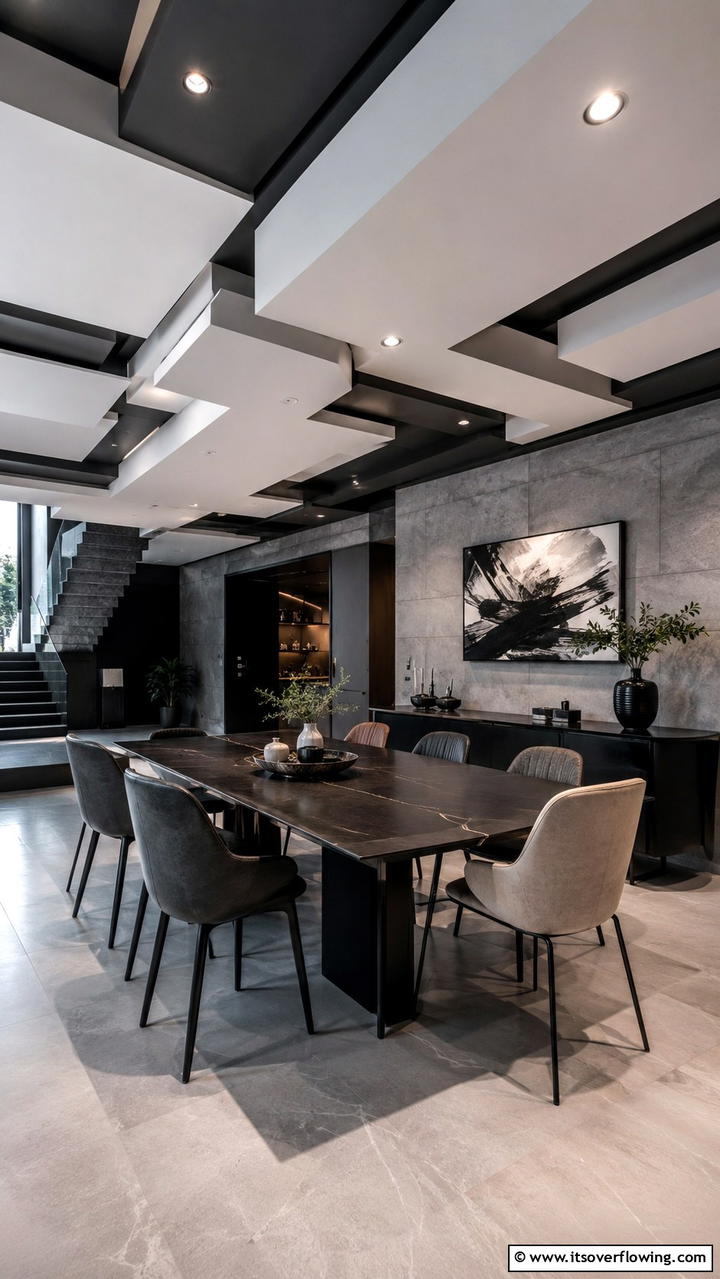 Bold Structural Overlays - 30 Dining Room Ceiling Ideas to Elevate Your Space