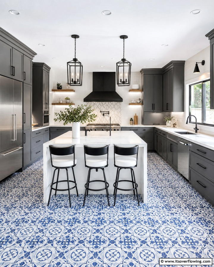 Bold Style with Patterned Tiles - 25 Kitchen Floor Ideas to Transform Your Cooking Space