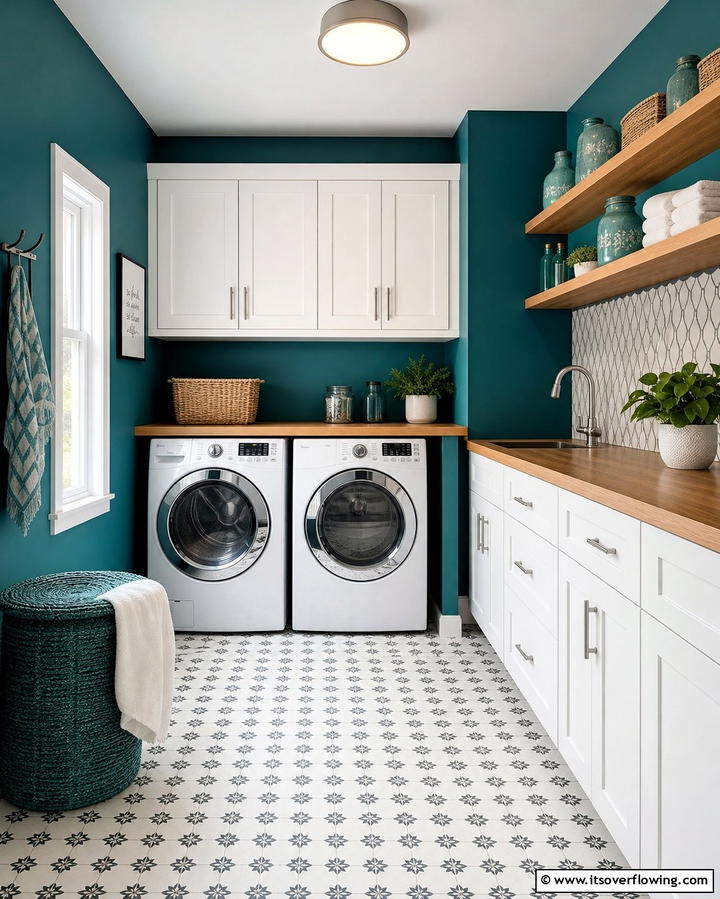 Bold Teal Vibe - 30 Laundry Room Paint Ideas to Brighten Chore Time