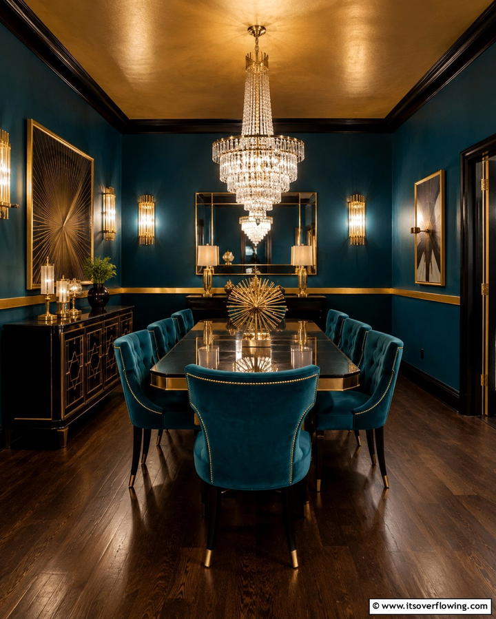 Bold Teal and Gold Glamour - 30 Two-Tone Wall Paint Ideas to Elevate Your Interior Design