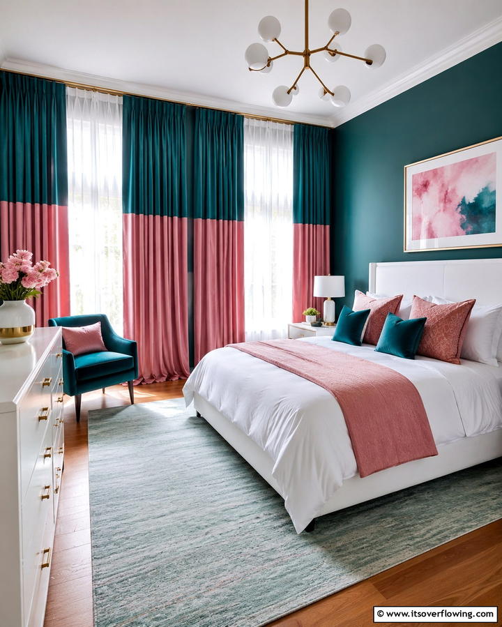Bold Teal and Pink Curtains - 30 Teal and Pink Bedroom Ideas for Bold Modern Design