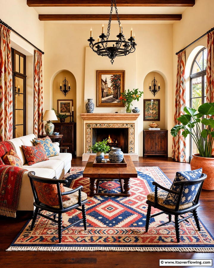 Bold Textiles and Patterns - 25 Spanish Style Living Room Ideas for Timeless Elegance