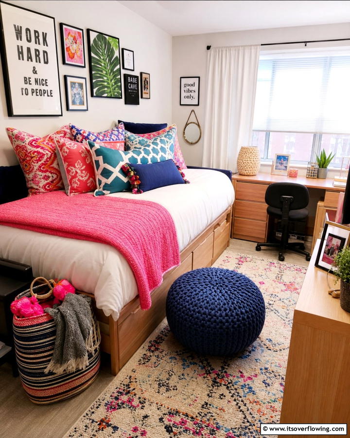 Bold Throw Pillow Accents - 21 Dorm Room Decorating Ideas for Style and Function