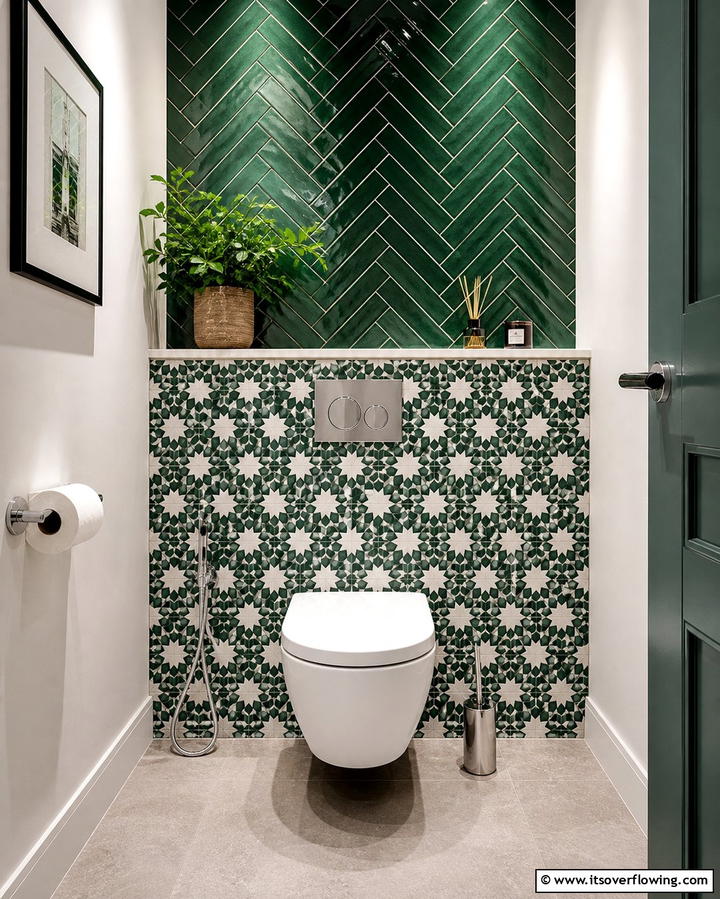 Bold Tile Accents - 25 Downstairs Toilet Ideas for Small Spaces