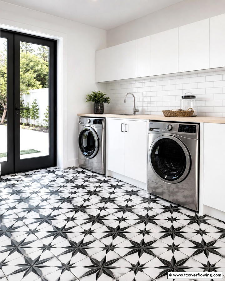 Bold Tile Flooring - 25 Modern Laundry Room Ideas for a Functional Space