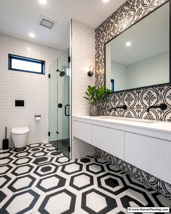 Bold Tile Patterns for Personality - 20 Office Bathroom Ideas for a Functional and Stylish Space
