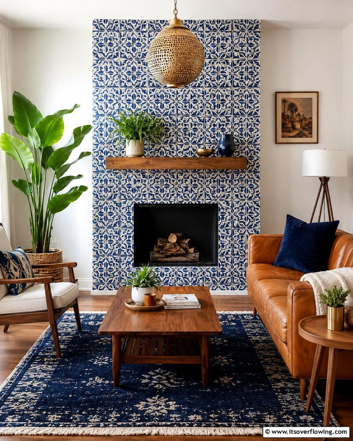 Bold Tile Patterns - 25 Fireplace Accent Wall Ideas for a Stunning Focal Point