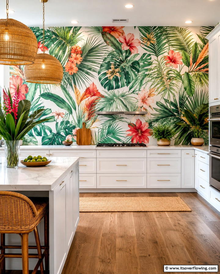 Bold Tropical Wallpapers - 20 Tropical Kitchen Ideas for a Vibrant Look