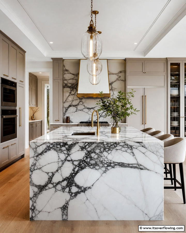 Bold Veined Marble Statement - 25 Marble Kitchen Island Ideas for a Stunning Centerpiece