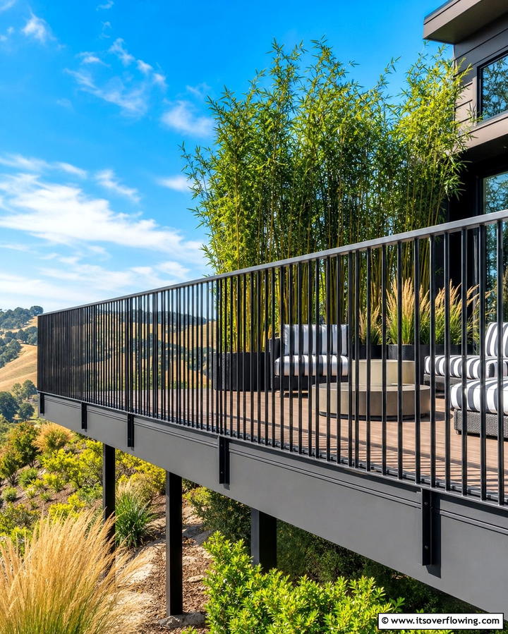 Bold Vertical Lines - 30 Modern Metal Deck Railing Ideas for Stylish Outdoor Spaces
