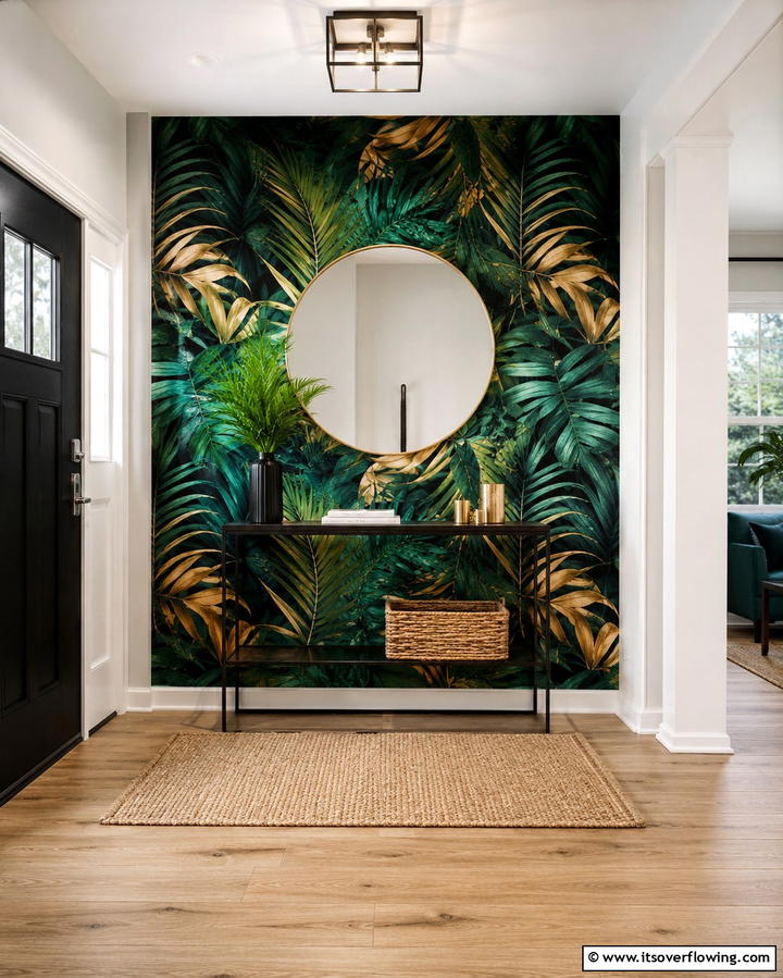 Bold Wallpaper Accent - 30 Entryway Wall Ideas for First Impressions and Functional Storage