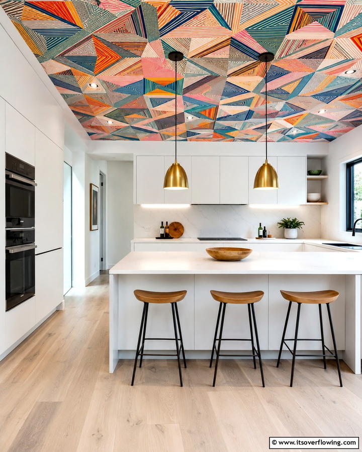 Bold Wallpaper for Visual Drama - 25 Beautiful Kitchen Ceiling Ideas to Elevate Your Space