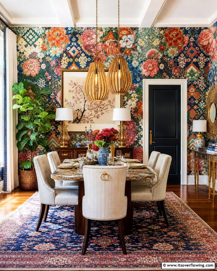 Bold Wallpaper to Set the Tone - 25 Eclectic Dining Room Ideas for Unique Gatherings