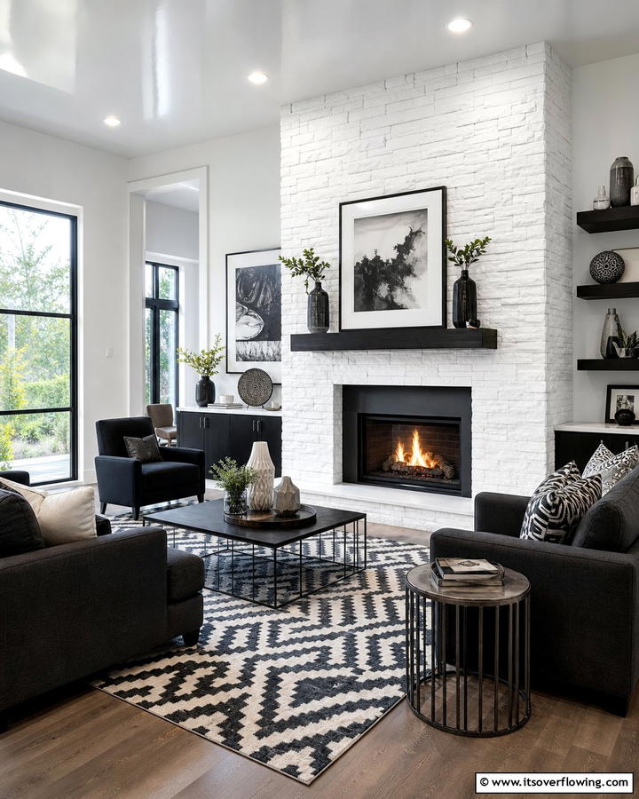 Bold White Brick Statement - 30 White Brick Fireplace Ideas for Timeless Living Rooms