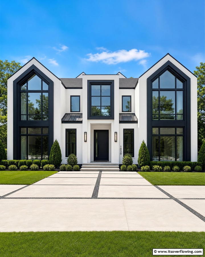 Bold Window Framing - 21 Striking Black & White House Exterior Design Concepts