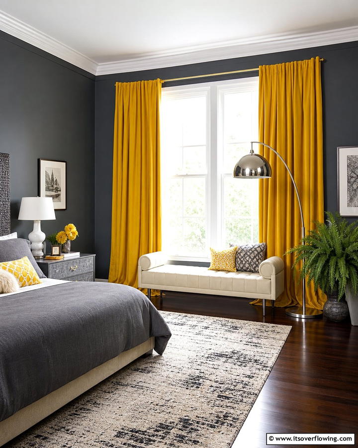 Bold Yellow Drapes - 30 Yellow Bedroom Ideas to Brighten Your Sleep Space