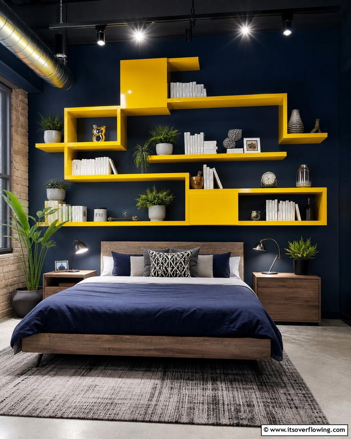 Bold Yellow Shelving - 30 Yellow Bedroom Ideas to Brighten Your Sleep Space
