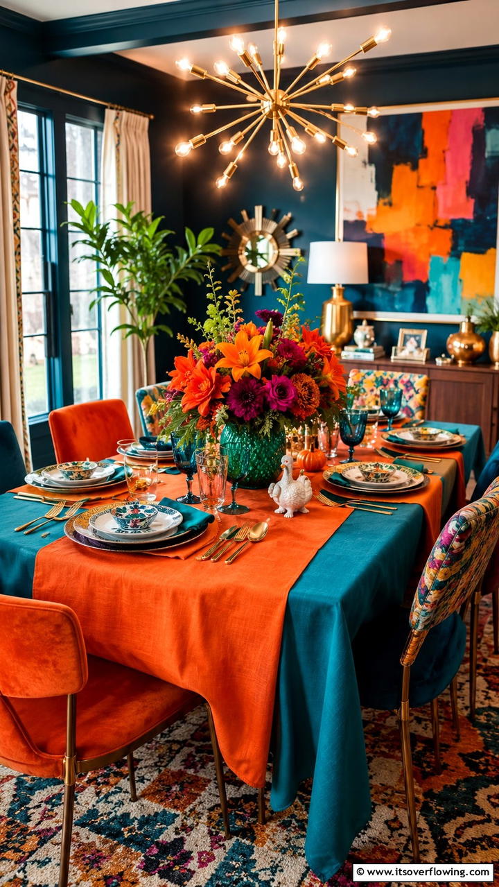 Bold and Bright Celebration - 21 Beautiful Thanksgiving Table Settings for Holiday Meals