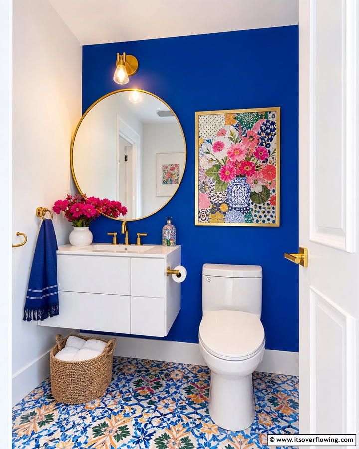 Bold and Bright Powder Room - 21 Powder Room Designs for Stylish Small Bathroom Spaces