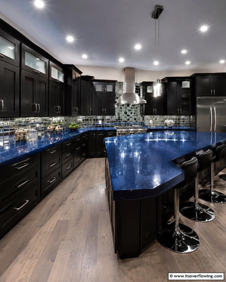 Bold and Dramatic Statement - 30 Blue Countertop Kitchen Ideas for Bold Statement Spaces