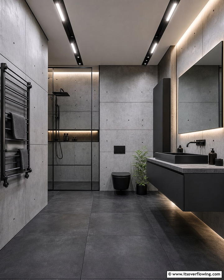 Bold and Industrial Minimalism - 21 Grey Tile Bathroom Ideas for Modern and Timeless Designs