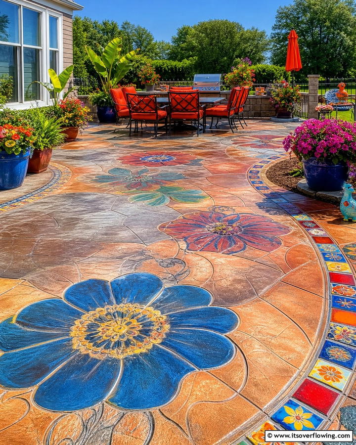 Bold and Vibrant Impressions - 21 Stamped Concrete Patio Designs to Elevate Outdoor Spaces