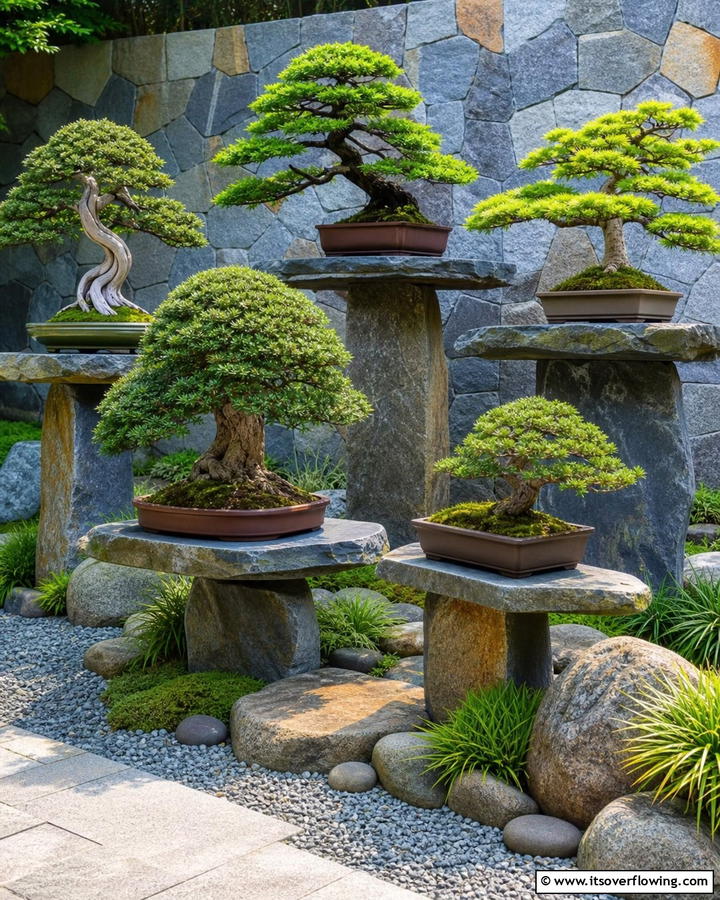 Bonsai Stone Platform - 20 Bonsai Garden Ideas- Miniature Landscapes