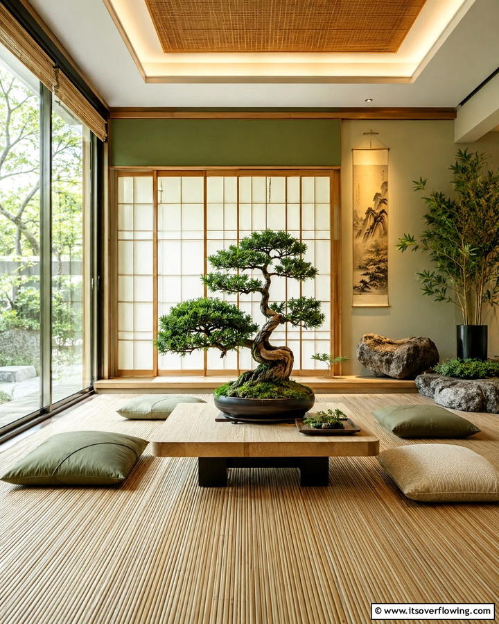 Bonsai Tree Centerpiece - 25 Asian Living Room Ideas for a Zen Atmosphere